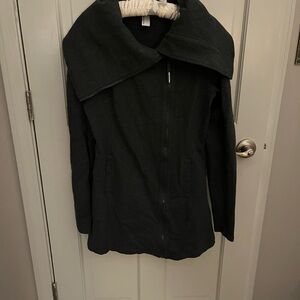 Black Cotton Jacket with Asymmetrical Zipper